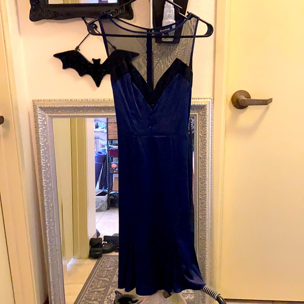 Midnight blue silk BeBe dress s